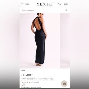 Meshki satin drape back black maxi dress with slit